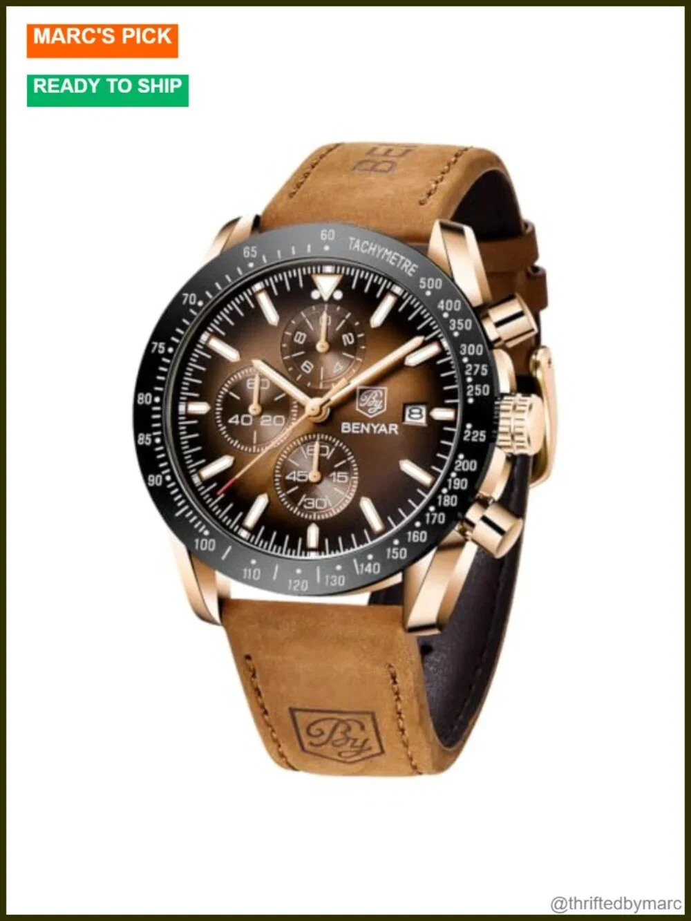 Quartz Chronograph Leather Strap Dress Watch 30M Water Resistant